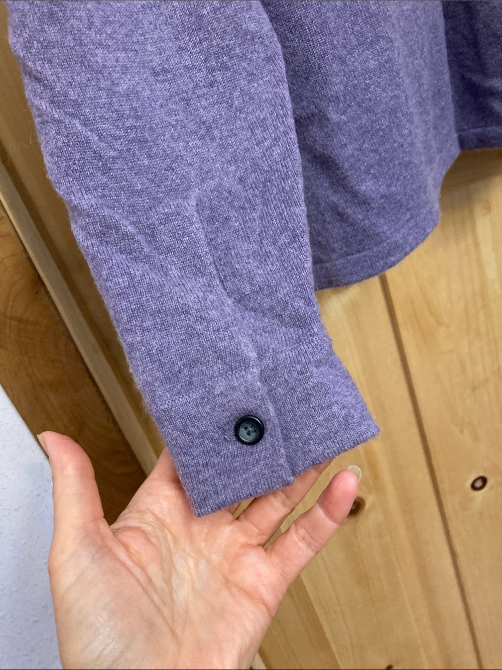 Garnet Hill Lavender Button-Up Cashmere Collared Sweater - Picture 3 of 5